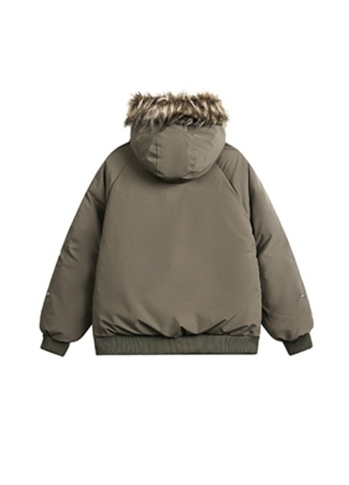 BLACK BB】Fur hoodie design gimmick zipper silhouette jacket 