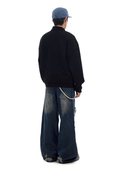 【BTSG】Mid-distressed design dark blue wide denim pants  BS0054