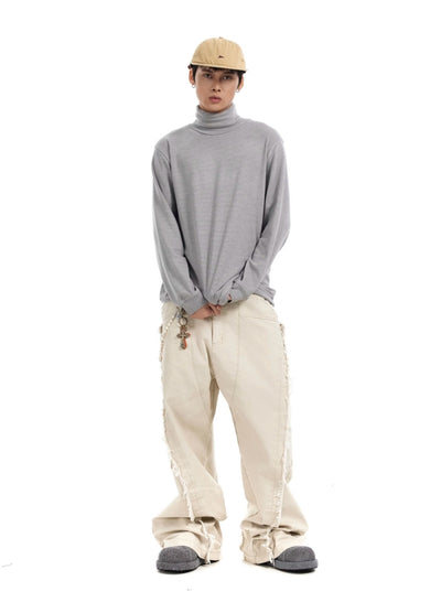 【BTSG】Fringe front design damaged gimmick denim pants  BS0068