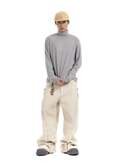 【BTSG】Fringe front design damaged gimmick denim pants  BS0068