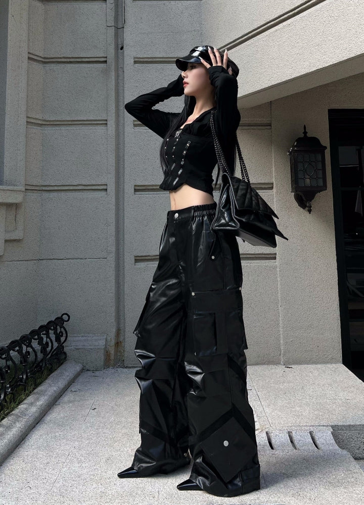 hi lander フェイクレザーパンツ　leather cargo pants hi lander フェイクレザーパンツ leather cargo pants HI-LANDER