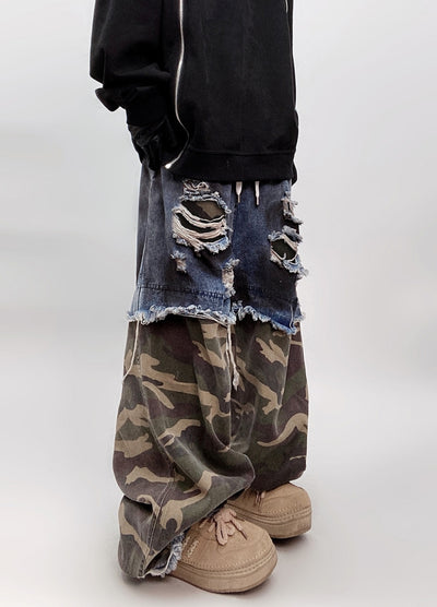 【UUCSCC】Medium damage and camouflage layered pants  US0078