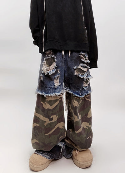 【UUCSCC】Medium damage and camouflage layered pants  US0078