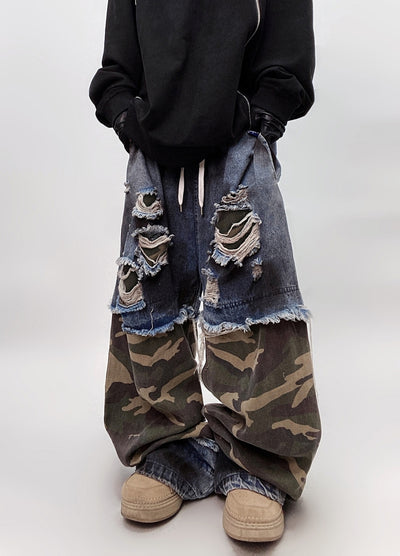 【UUCSCC】Medium damage and camouflage layered pants  US0078