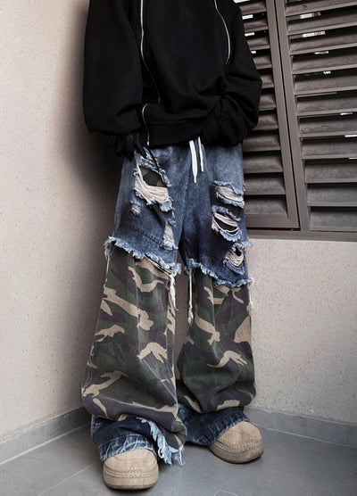 【UUCSCC】Medium damage and camouflage layered pants  US0078