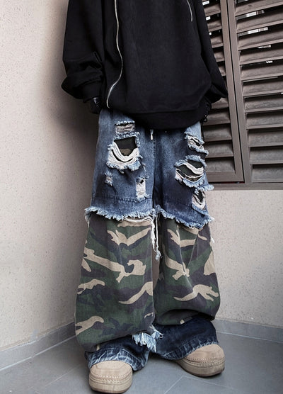 【UUCSCC】Medium damage and camouflage layered pants  US0078