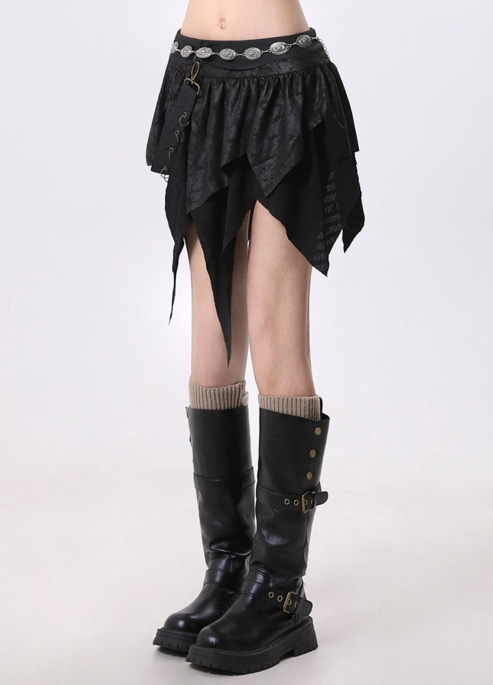 【Rayohopp】Vintage Slash Line Black Skirt  RH0150