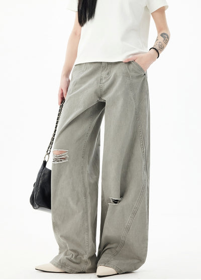 【H GANG X】Mid-length distressed wide flare style sweatpants  HX0109