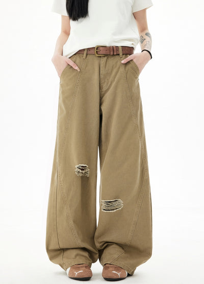 【H GANG X】Mid-length distressed wide flare style sweatpants  HX0109