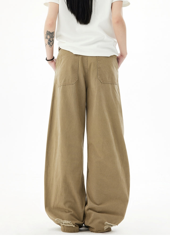 【H GANG X】Mid-length distressed wide flare style sweatpants  HX0109