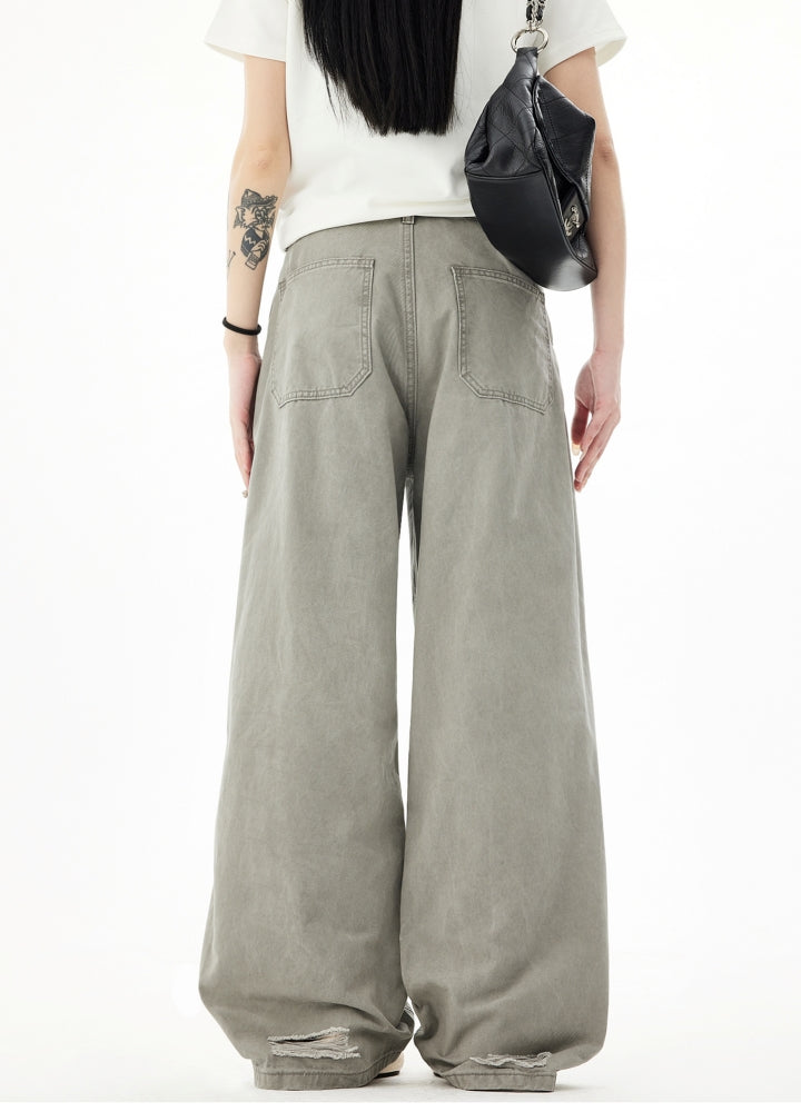 【H GANG X】Mid-length distressed wide flare style sweatpants  HX0109