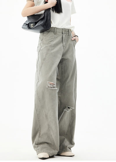 【H GANG X】Mid-length distressed wide flare style sweatpants  HX0109