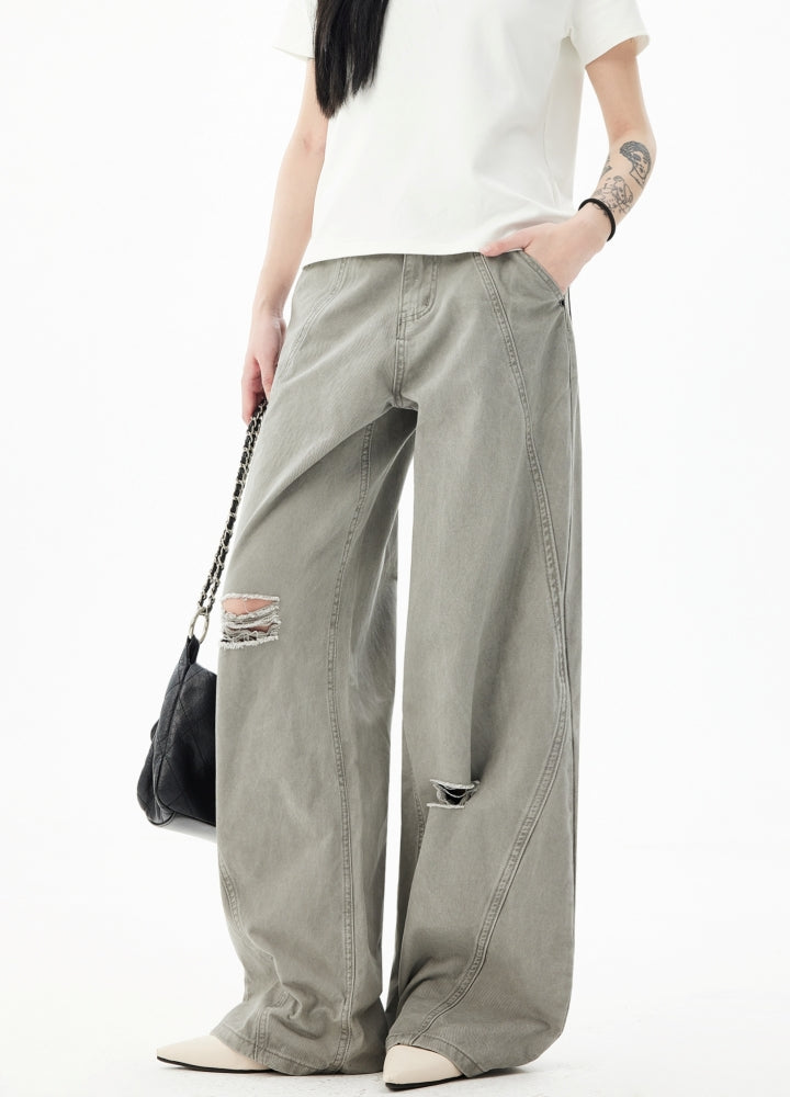 【H GANG X】Mid-length distressed wide flare style sweatpants  HX0109