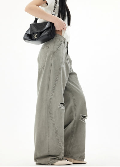 【H GANG X】Mid-length distressed wide flare style sweatpants  HX0109