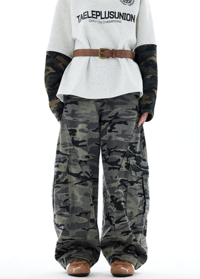 【H GANG X】Wide over basic camouflage style cargo pants  HX0110