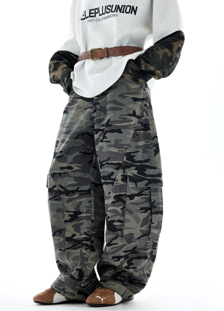 【H GANG X】Wide over basic camouflage style cargo pants  HX0110