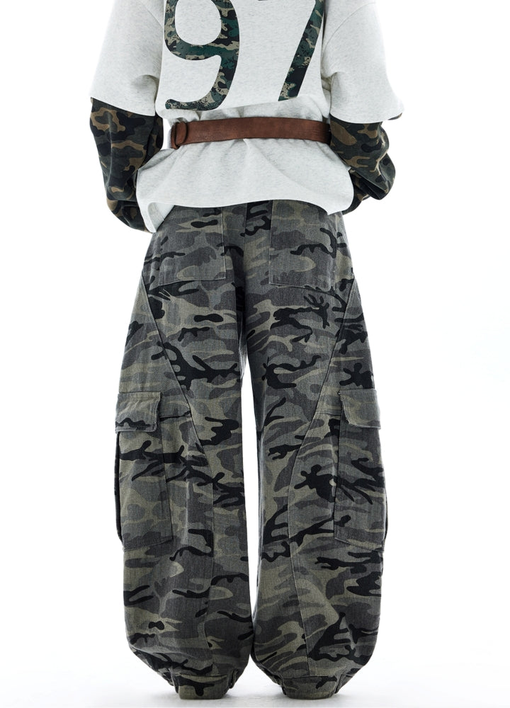 【H GANG X】Wide over basic camouflage style cargo pants  HX0110