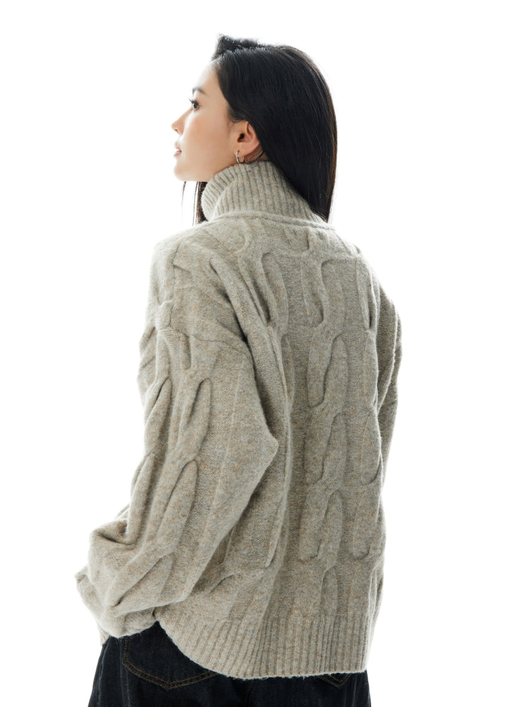 【H GANG X】High neck style wave design short length knit sweater  HX0113