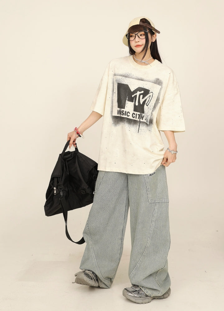 【CEDY】Front big initial monotone short sleeve T-shirt  CD0071