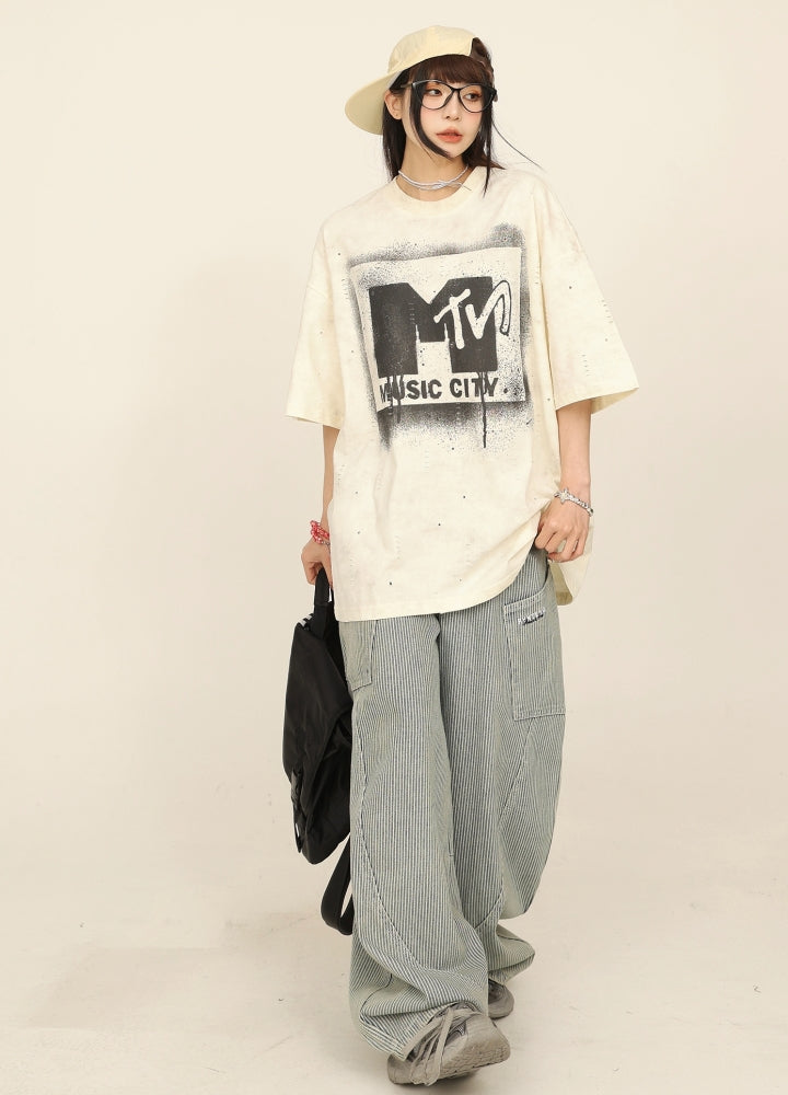 【CEDY】Front big initial monotone short sleeve T-shirt  CD0071