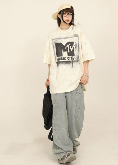 【CEDY】Front big initial monotone short sleeve T-shirt  CD0071