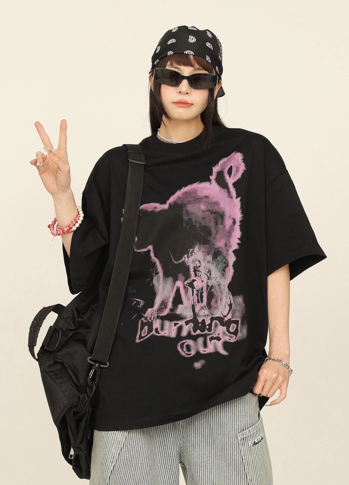 【CEDY】Cat paint style front design subculture short sleeve T-shirt  CD0073