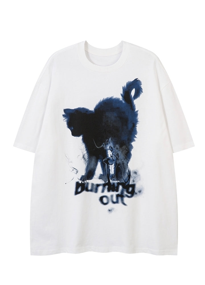 【CEDY】Cat paint style front design subculture short sleeve T-shirt  CD0073