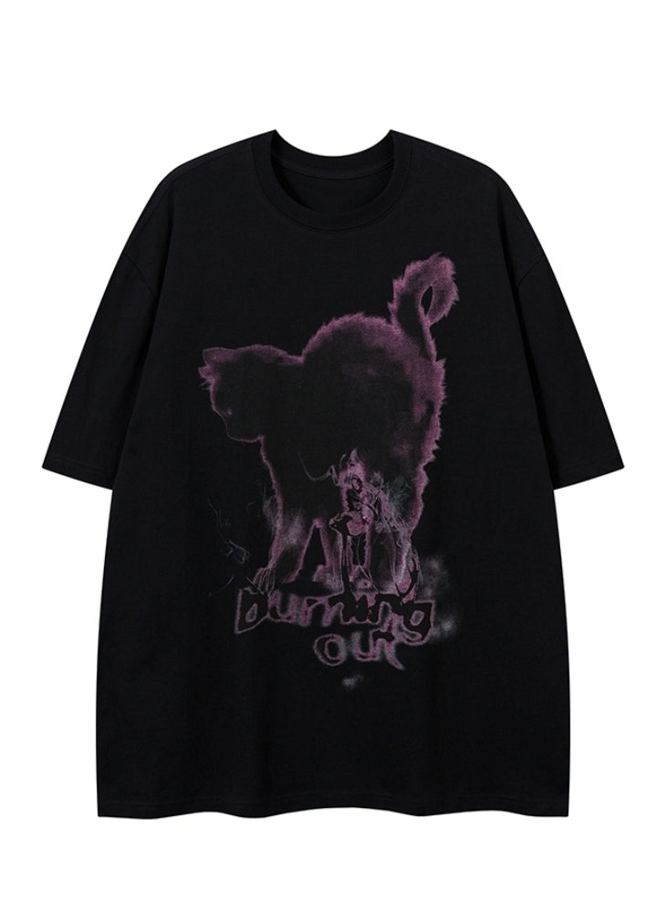 【CEDY】Cat paint style front design subculture short sleeve T-shirt  CD0073