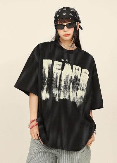 【CEDY】Monotone melting style initial design short sleeve T-shirt  CD0074