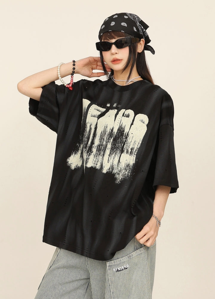 【CEDY】Monotone melting style initial design short sleeve T-shirt  CD0074