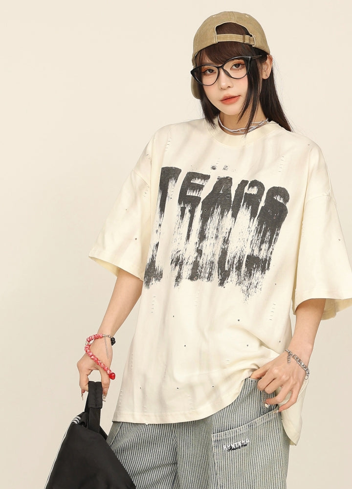 【CEDY】Monotone melting style initial design short sleeve T-shirt  CD0074