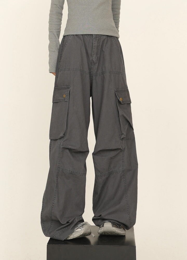 【CEDY】Simple stitched wide silhouette cargo denim pants  CD0075