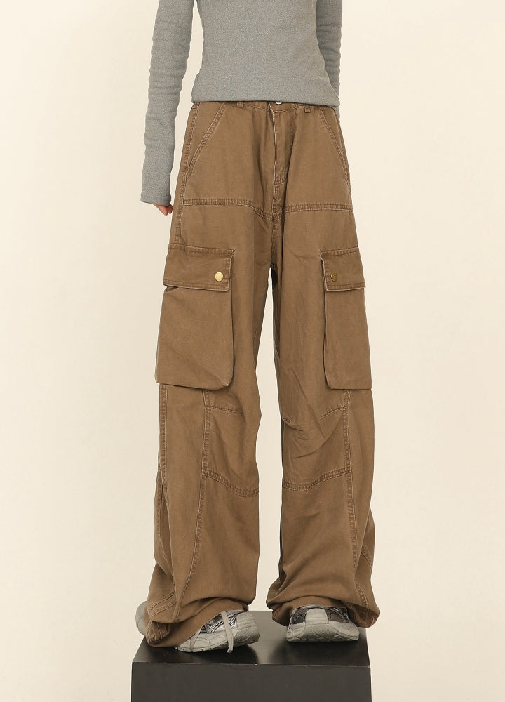 【CEDY】Simple stitched wide silhouette cargo denim pants  CD0075