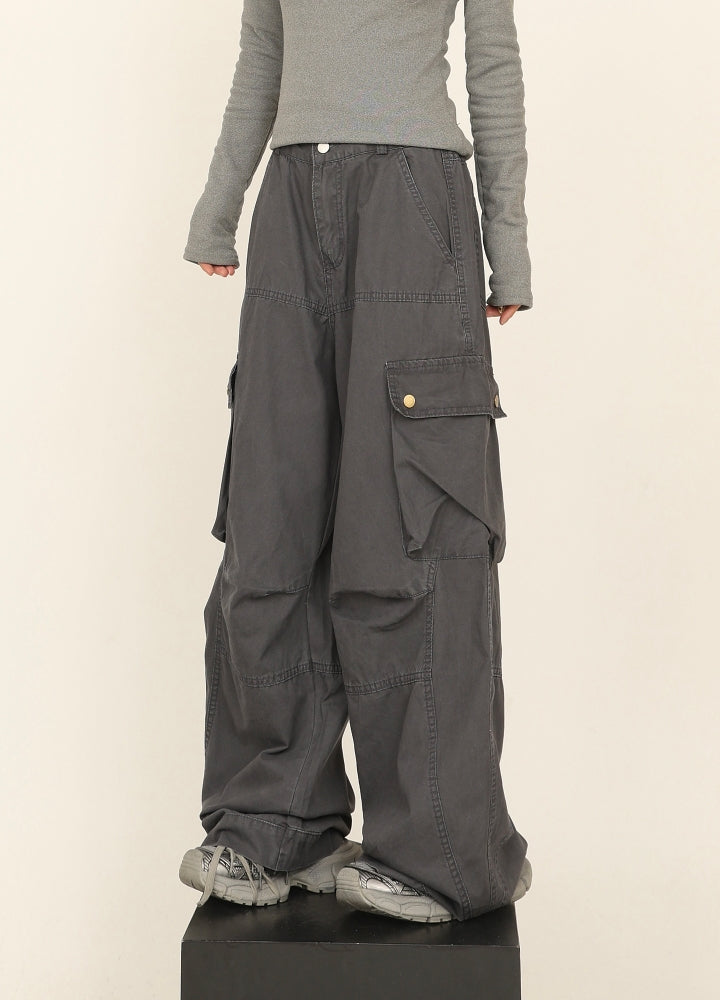 【CEDY】Simple stitched wide silhouette cargo denim pants  CD0075