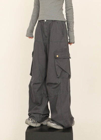 【CEDY】Simple stitched wide silhouette cargo denim pants  CD0075