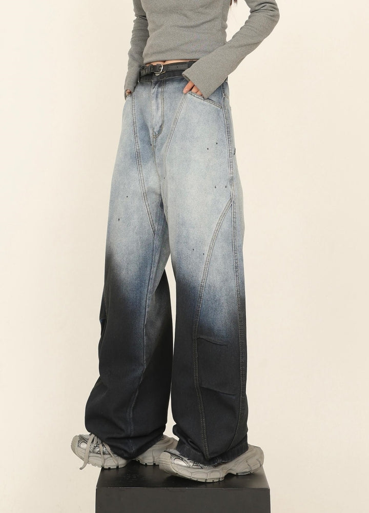 【CEDY】Double color monotone gradation color design denim pants  CD0077