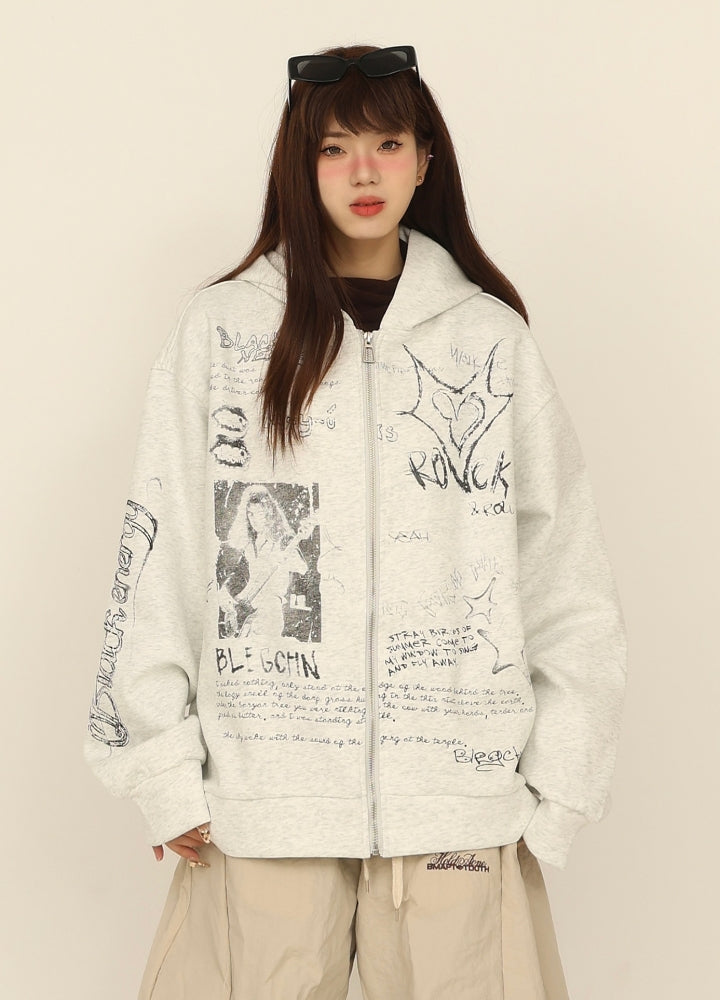 【CEDY】Graffiti style illustration design full zip over hoodie  CD0078