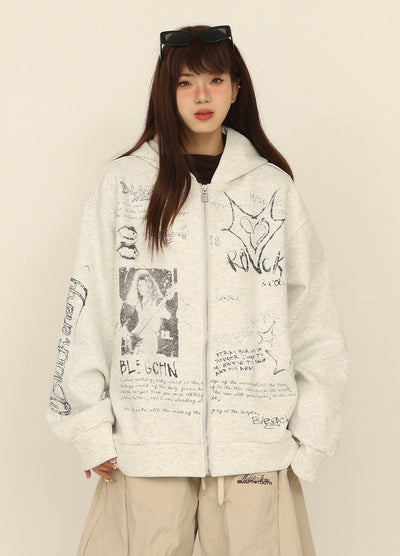 【CEDY】Graffiti style illustration design full zip over hoodie  CD0078