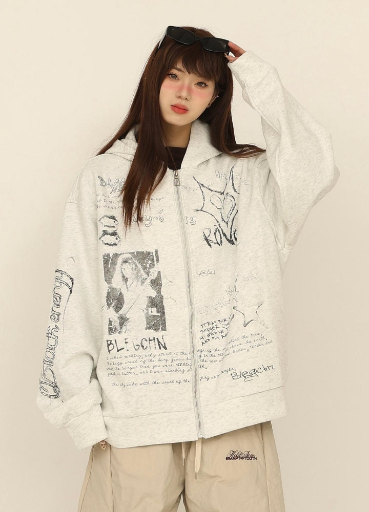 【CEDY】Graffiti style illustration design full zip over hoodie  CD0078