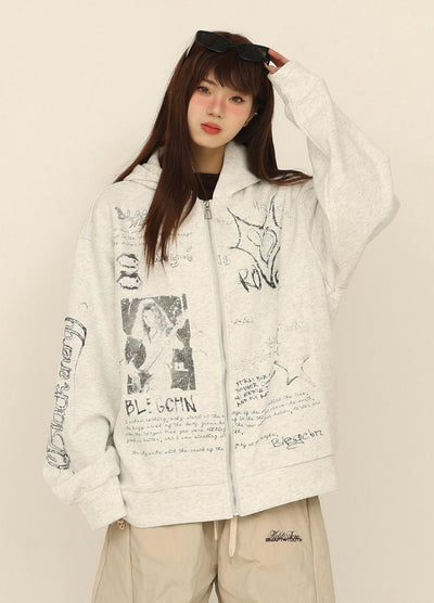 【CEDY】Graffiti style illustration design full zip over hoodie  CD0078