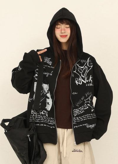 【CEDY】Graffiti style illustration design full zip over hoodie  CD0078