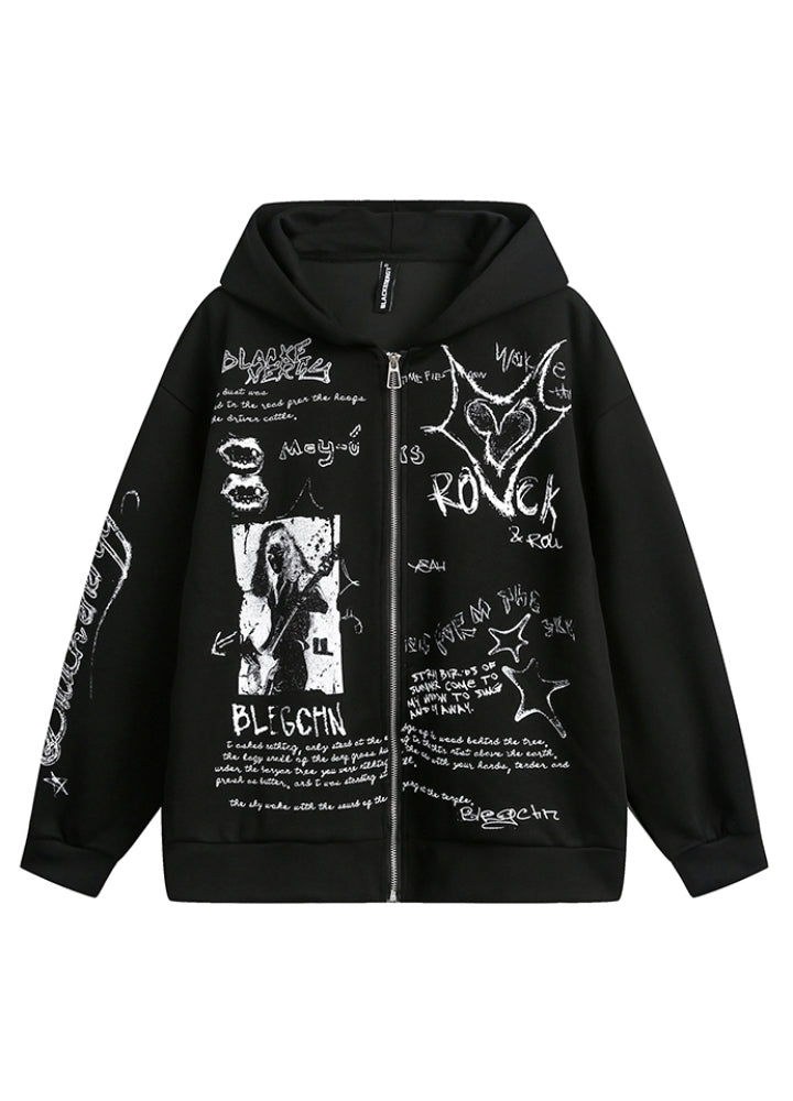 【CEDY】Graffiti style illustration design full zip over hoodie  CD0078