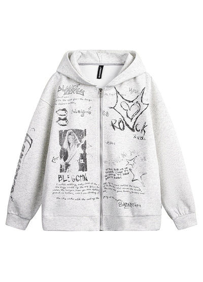 【CEDY】Graffiti style illustration design full zip over hoodie  CD0078