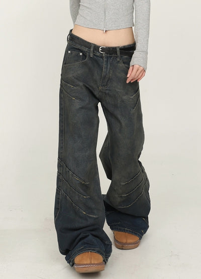 【CEDY】Claw mark gimmick style mode flare wide denim pants  CD0079