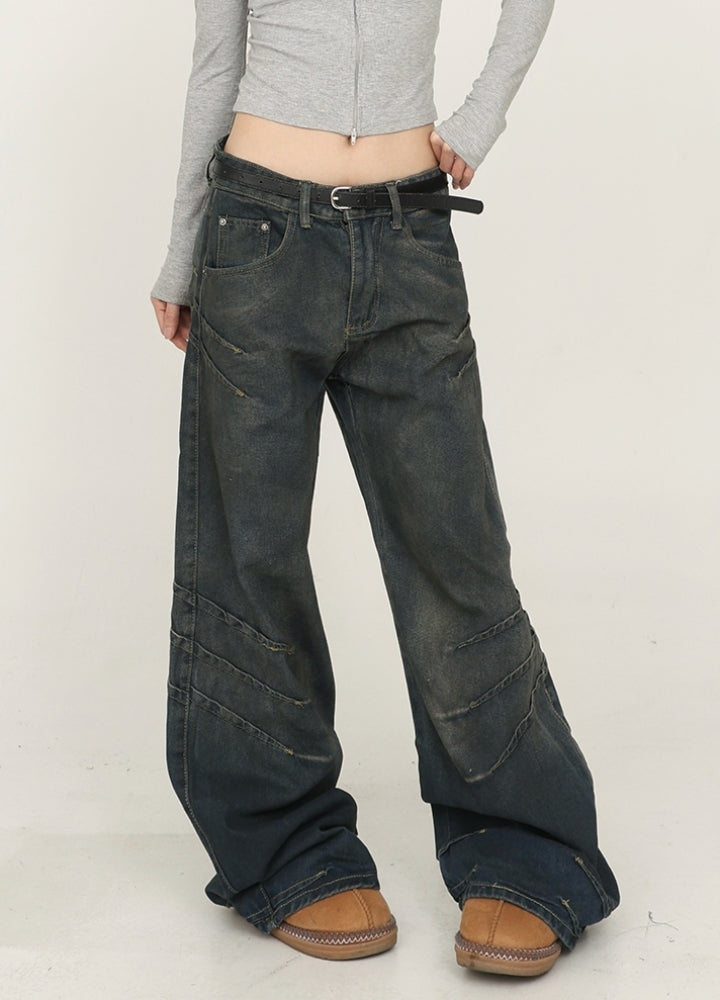 【CEDY】Claw mark gimmick style mode flare wide denim pants  CD0079