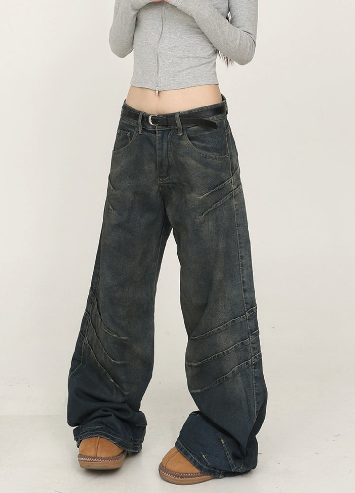 【CEDY】Claw mark gimmick style mode flare wide denim pants  CD0079