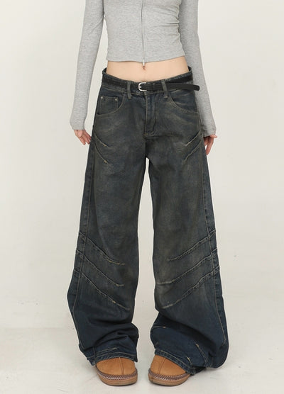 【CEDY】Claw mark gimmick style mode flare wide denim pants  CD0079