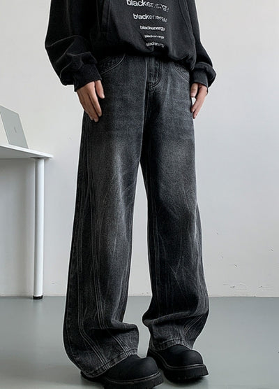 【NANSEE】Basic wash design denim wide pants  NS0003