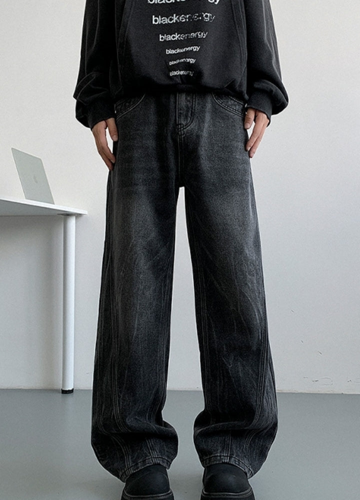 【NANSEE】Basic wash design denim wide pants  NS0003