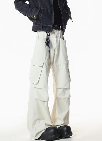 【NANSEE】Wide silhouette simple color style casual cargo pants  NS0004